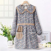 프렌치 전원 순면 앞치마 긴팔 방수 방유 패션 패딩, A블루-QF 긴소매, 1개