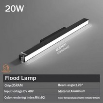 LINBIRD LED 마그네틱 트랙 라이트 그릴 투광 램프 자석 마운트 조명 없음 Mian 레일 임베디드 유연한 선형 고정 장치 스포트라이트 DC48V 천장 통 실내 거실 홈 로비, Floodlight20W_Warm Light 3000k