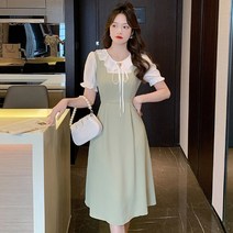 라운드넥 레이스 투톤 원피스