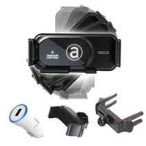[원형 4종세트] 에어그립 M2 듀얼모터 차량용 고속무선 충전거치대+원형송풍구+미니헤드+퀵차지