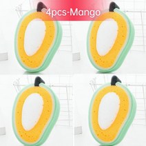 과일세척기 야채세척기 가정용 초음파 14pcs 크리 에이 티브 스폰지 주방 액세서리 과일 모양 세척 요리 스폰지 청소 접시 얼룩 제거, 4pcs-망고