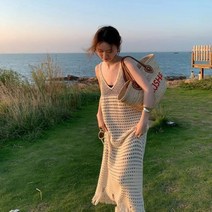 니트 여름 바캉스 휴양지 원피스 여성 해변 휴가 롱 스커트 민소매 슬림 동남아