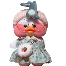 PKTOYS DIY 큐티 오리인형 크로스백 뽀글이 토이 캐릭터 빵빵덕 오리 인형 숄더백 크리스마스 명절 선물, 어깨 가방 공룡 헤어 벨트 그린 스커트 딸기, 파우더 오리 어깨 가방