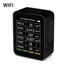 가스 누출 누설 측정기 감지기 휴대용 tuya 6 in 1 co2 tester wifi 공기 품질 pm2.5 tvoc co2 ch2o 포름알데히드 모니터 tft 디스플레이 센서, 블랙 와이파이