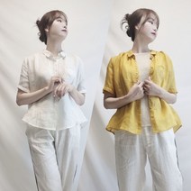 린넨 마 100% 여름 반팔 셔츠 블라우스 6컬러