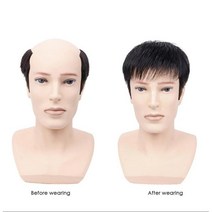 남자가발가격 남성가발 남자 헤어 중년 5.5x5.5 인치 숏 스트레이트 합성 남성 가발 블랙 컬러 천연 사이, 한개옵션1, 02 natural style