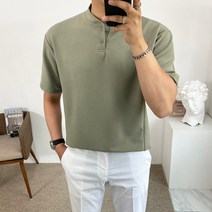 구스마켓 남성용 심플 헨리넥 반팔 티셔츠