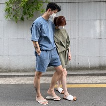 어깨넓어보이는 20수 피그먼트 커플 트레이닝복 세트 반팔 티 셔츠