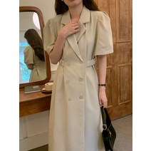 5월하객룩 5월결혼식하객룩 트렌치코트 블랙 루즈핏 더블 수트 미디엄 퍼프 원피스