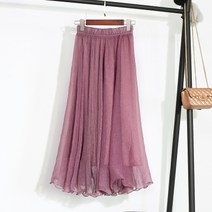 봄 플레어 롱 샤스커트 슈퍼 페어리 엘레강트 젠틀 샤이니 네트 레드 골드 실크 쉬