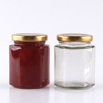유리병 58파이 육각180 1개 (약 지름6.3cm 높이8.6cm 마개5.8cm 용량200ml), 금색러그캡