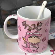 FATTYS 짱구 악어 머그잔 머그잔 머그잔세트 카페머그컵 예쁜머그컵 짱구머그컵 밀크글라스 선물 크레용 굿즈 짱구 귀여운 사무실 악어, 1개, 러블리 핑크 짱구 (뚜껑스푼 배달) 버블 박스 세트