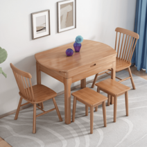 원형 확장 식탁 접이식 테이블 원목 익스텐션 대형, 1.2m 원목 확장테이블C+의자4