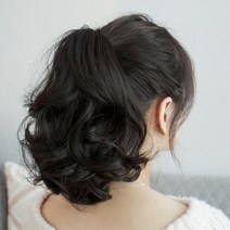 S컬 곱슬 묶음 꽁지 머리 포니테일 부분가발 인모가발, 진갈색