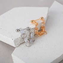 시크릿엠 써지컬스틸 모던 직사각 큐빅 피어싱 투핀피어싱 써지컬투핀귀걸이 체인피어싱