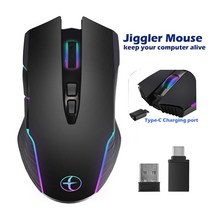오토마우스 젤리 Com USB-C 무선 마우스 LED 충전식 C Macbook 노트북 컴퓨터 자동 Jiggler 2.4G, 01 Black, 한개옵션1