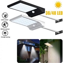 최신 PIR 모션 센서 방수 태양광 가로등 450LM 36 LED 야외 정원 벽 램프, 48LED with rod, Black
