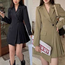 여성 언발 스트랩 자켓 원피스 플리츠 하프 아우터