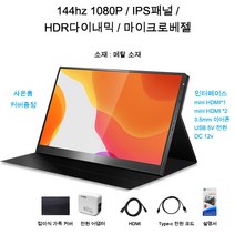 Saniter 휴대용 포터블 모니터 노트북 스마트폰 보조모니터 14 15 17 인치, 17인치, 144hz 1080P 더블HDMI