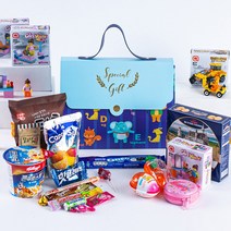 어린이날 종합 간식 선물 세트+동전지갑+블럭 메시지 생일 어린이집 초등학생 학원 과자 가방 아이 유치원, 232O_기프트가방블루(남)