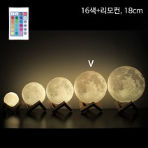 옆동네몰 입체 달 밝기조절 LED 무드등, 16색+리모컨-18cm