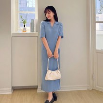 5부 반팔 골지 카라 니트 원피스 4color