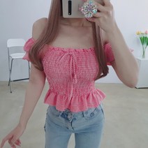 스모크 체크 퍼프 반팔블라우스 3색