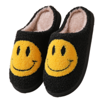 IAWI 스마일 뽀글이 슬리퍼 따뜻한 겨울 실내화, 블랙