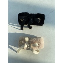 강아지 고양이 목도리 넥워머 밍크 트리밍 퍼 리본 목도리, 블랙, S