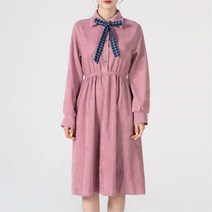 여자 체크끈 리본 내추럴핏 긴팔 원피스 여자원피스 편한원피스