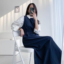 옷자락 여자 허리스트링 민소매 A라인 단정한 교생룩 원피스