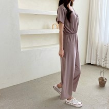 여자 우아한 브이넥 랩스타일 찰랑찰랑 와이드 점프수트