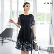 모슬린 여성 여름 엄마옷 7부 레이스 원피스 FOP205147 마담/미시옷/중년여성의류/빅사이즈/40대/50대/60대여성옷