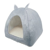 Dropshipping 2-in-1 고양이 침대 동굴 실내 접이식 따뜻한 새끼 고양이 집 작은 강아지 둥지 개집 애완 동물 공 수면 매트가있는 무료 선물, 회색, m 33cm 33cm 38cm