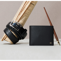 닥스 로고 포인트 소가죽 지갑 벨트 세트