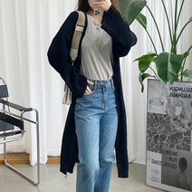 뜨개진 여성용 루즈핏 옆트임 펀칭 오픈 멜리 롱 가디건
