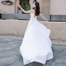 KORELAN 싼야 여행 사진 옷 슈퍼 요정 해변 휴가 해변 드레스 흰색 큰 스윙 후행 롱 스커트 서스펜더 드레스