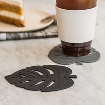 실리콘 나뭇잎 몬스테라 컵받침 티코스터, 실리콘 NEW 나뭇잎 컵받침 차콜그레이