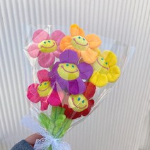 스마일 꽃 해바라기 장미 꽃다발 인형 32cm 인테리어 꾸미기 커튼 고정용 인형꽃 선물용, 퍼플