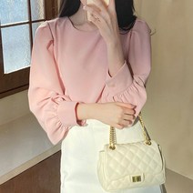 마시맬로 벌룬소매 라운드넥 긴소매 블라우스