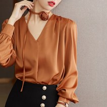 주름셔츠 나비넥타이 초산 오피스 와이드 루즈핏 드롭 드레이프 상의 셀럽 와이셔츠 4994063054