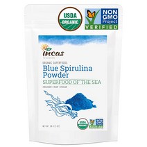 INCAS USDA 유기농 블루 스피루리나 파우더 피코시아닌 추출물 비린내 냄새 없음 청조류의 100% 비건 단백질 스무디 베이킹 음료 및 요리를 위한 천연 식용 색소 미국직송