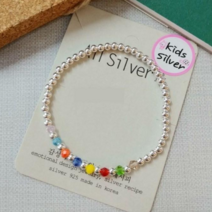 [kelly 925]925silver 멀티비즈 키즈팔찌 은볼+비즈 밴딩팔찌(내경13.5cm) 한국산 어린이 은팔찌