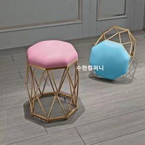 모던 화장대스툴 화장대의자 감성의자 고품 럭셔리 고급 의자, 진한 파란색 플란넬   황금 팔각형 의자