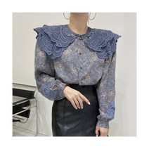 플라워 블라우스 꽃무늬 셔츠 레트로 프린트 여성 레이스 크로셰 루즈핏 긴팔