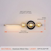 Artpad-벽 유리 버블 장식 조명 복도 욕실 TV 배경 골드 블랙 금속 벽 돌출 램프 거울 G9 전구, A Gold, warm light