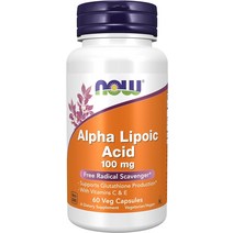 나우푸드 nac 영양제 NACC nacl NOW Supplements 알파 리포산 100mg 비타민 C E 함유 유리기 제거제* 식물성 캡슐 120정, [01] 60.0인분 (2팩), 1개
