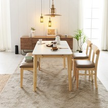 보니애가구 마랑 고무나무 원목 화이트 4인용 식탁 세트, 벤치형(의자2개+벤치1개)