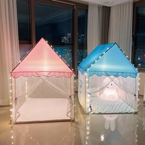 마이랑 컴퍼니 멀티 하우스 어린이 유아 텐트 인디언 플레이 하우스 실내 놀이집 아기 집 LED 줄 전구 조명, 핑크