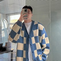 치트키 / 남자 사각 체크 헤비 가디건